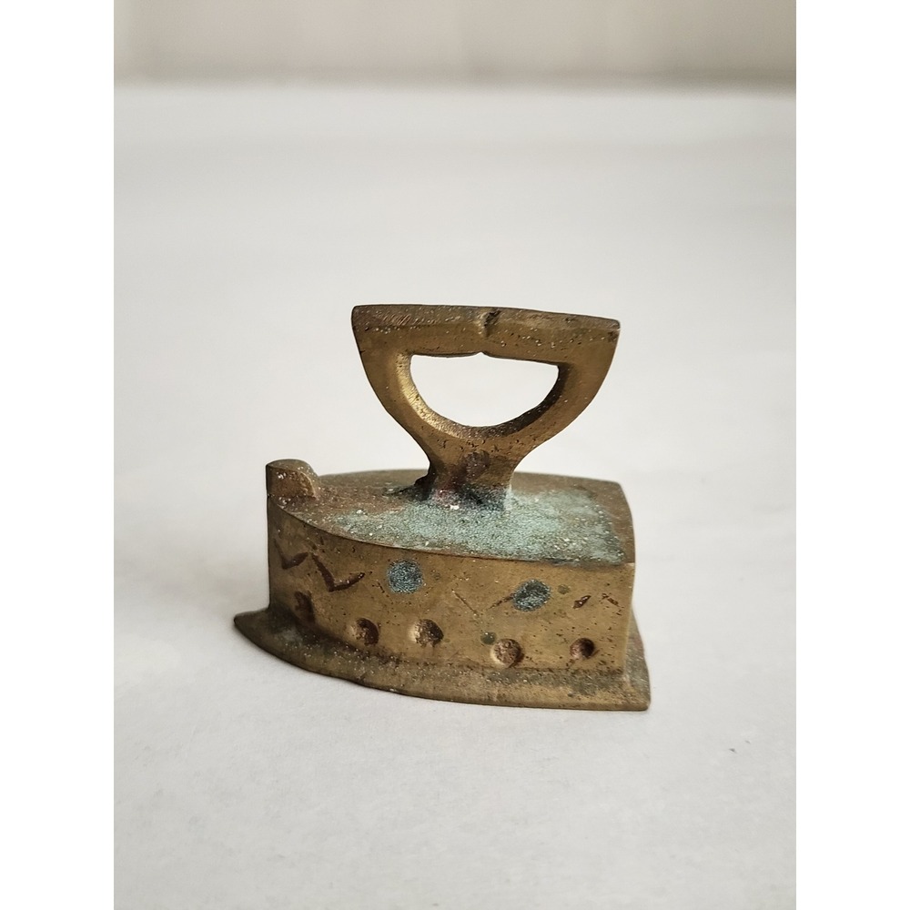 Vintage Brass Miniature Sad Iron Figurine Small Antique Style Decorative Metal